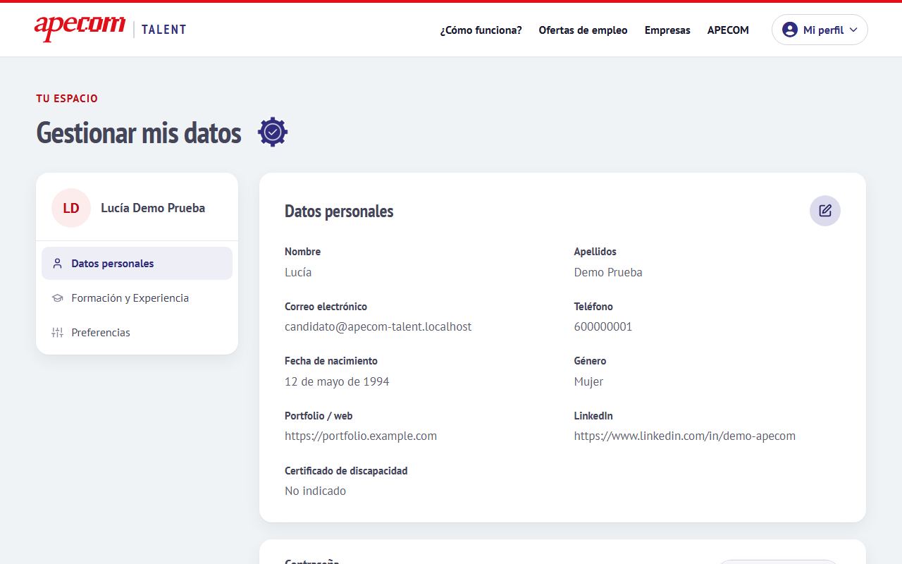 Perfil del candidato