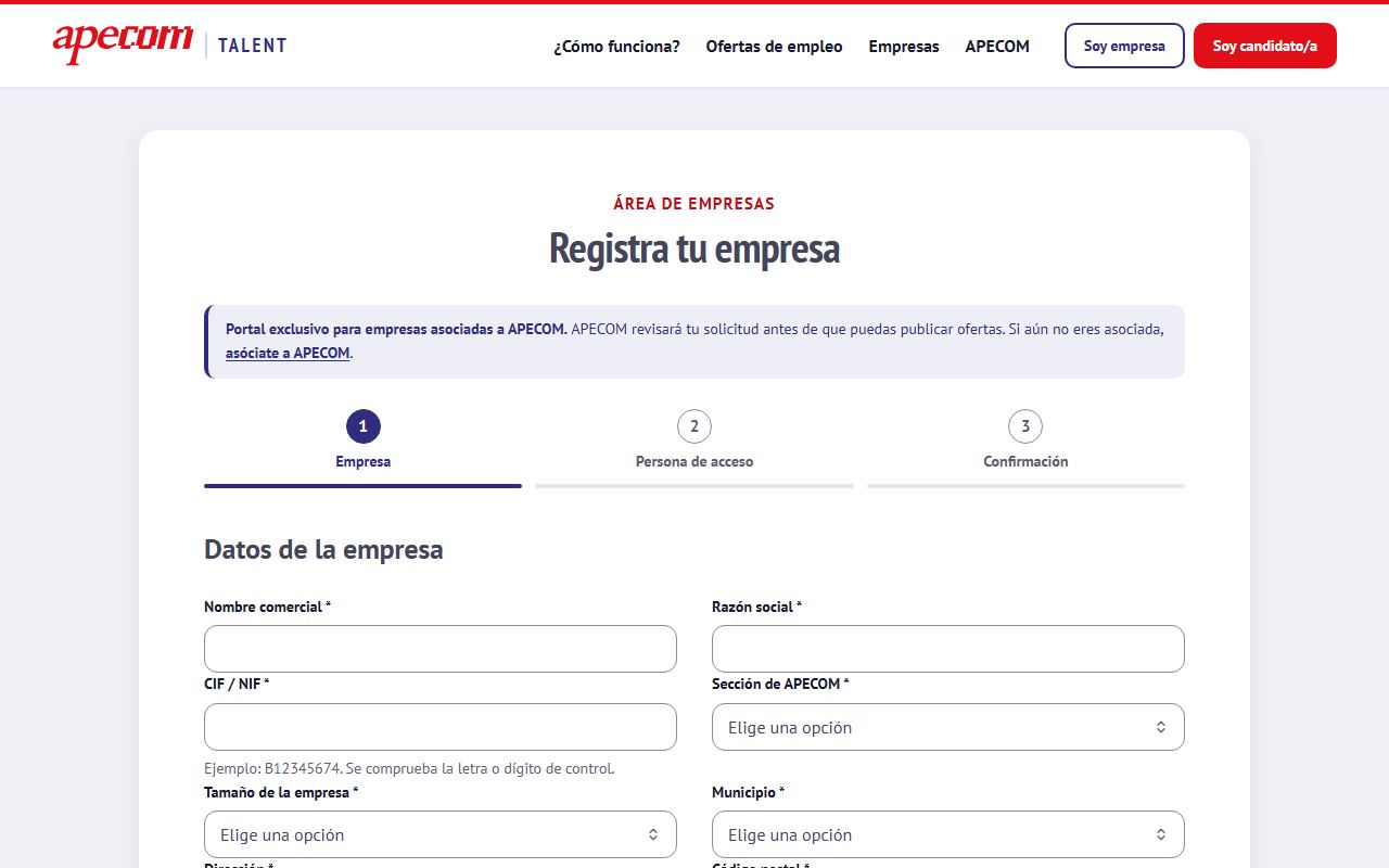 Formulario de registro de empresa